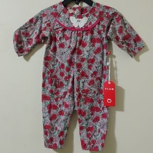 Plum Red Floral Romper with Butterfly Applique 3-6 Months